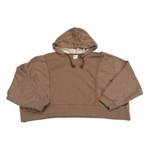 Nike Women Brown Cropped Hoodie Pullover Boxy Fleece Sweatshirt 2X Y2K